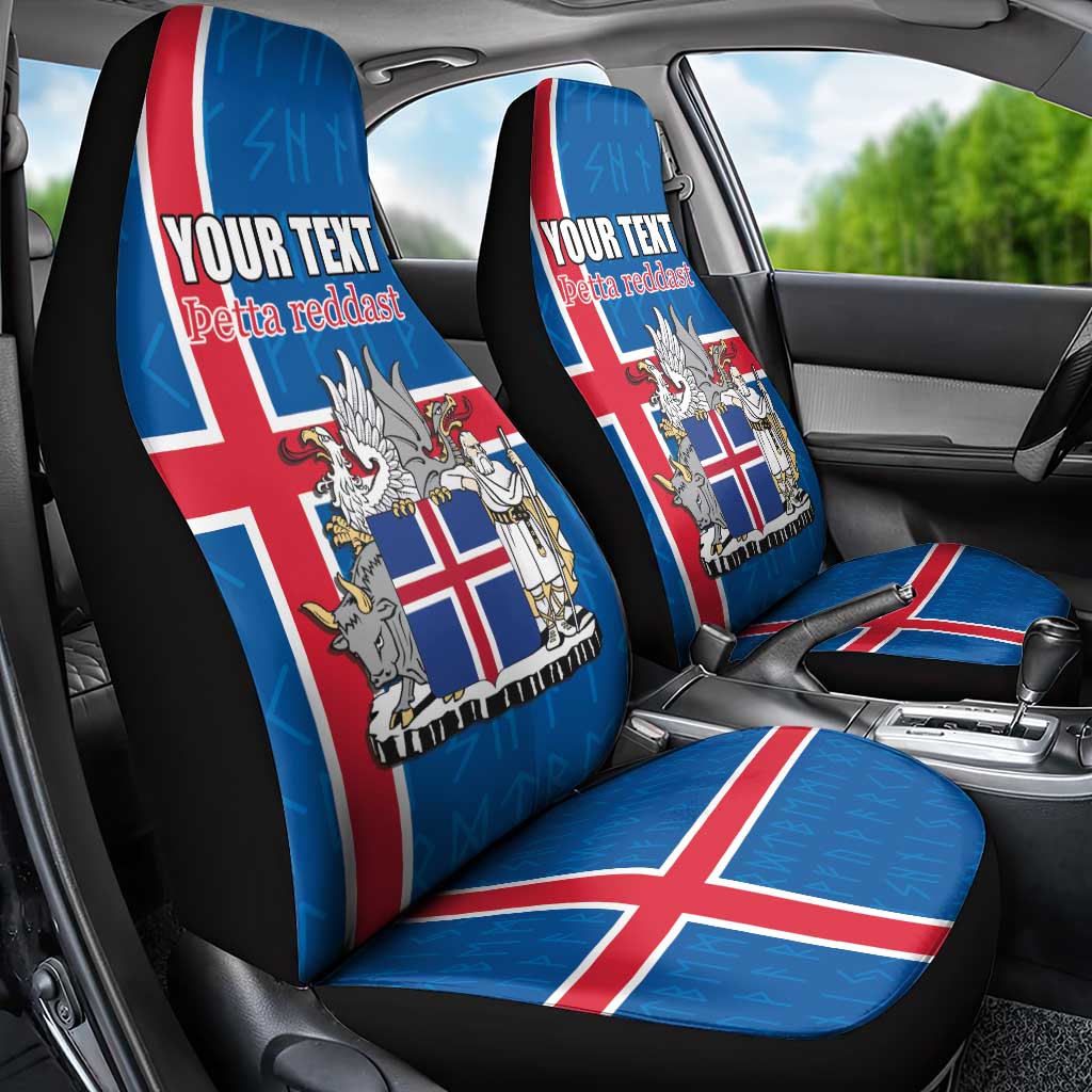 Personalized Iceland Coat of Arms Car Seat Cover Runic Alphabet Viking Runes Pattern