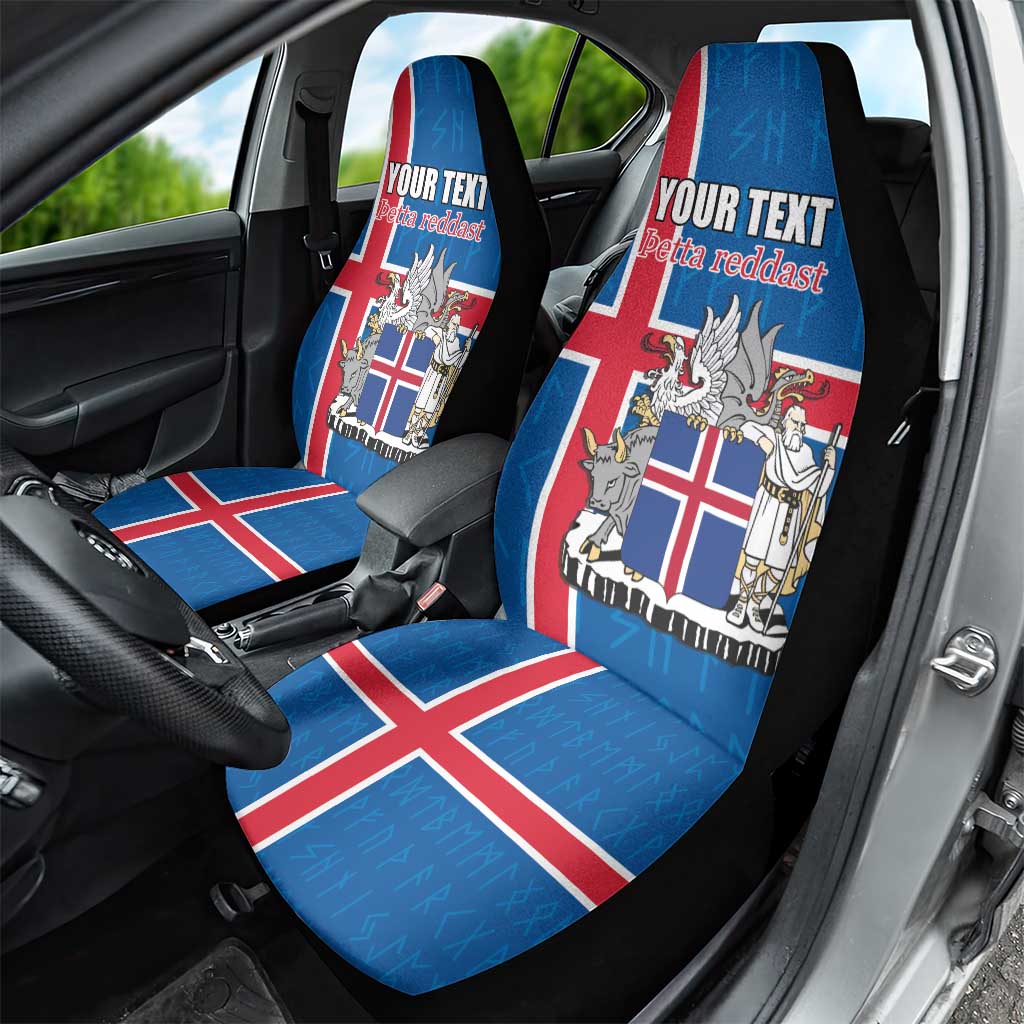 Personalized Iceland Coat of Arms Car Seat Cover Runic Alphabet Viking Runes Pattern