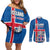 Personalized Iceland Coat of Arms Couples Matching Off Shoulder Short Dress and Long Sleeve Button Shirt Runic Alphabet Viking Runes Pattern