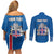 Personalized Iceland Coat of Arms Couples Matching Off Shoulder Short Dress and Long Sleeve Button Shirt Runic Alphabet Viking Runes Pattern