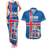 Personalized Iceland Coat of Arms Couples Matching Tank Maxi Dress and Hawaiian Shirt Runic Alphabet Viking Runes Pattern