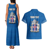 Personalized Iceland Coat of Arms Couples Matching Tank Maxi Dress and Hawaiian Shirt Runic Alphabet Viking Runes Pattern