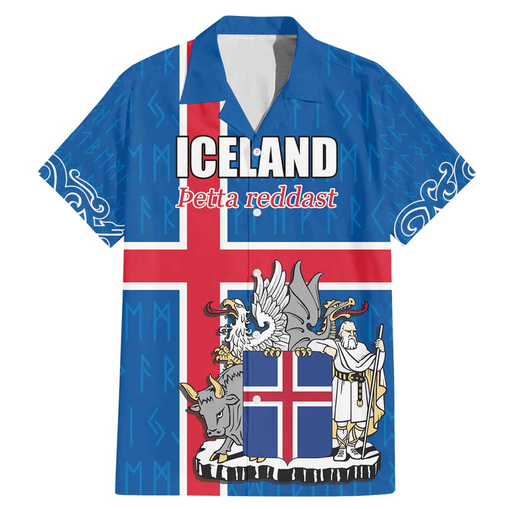 Personalized Iceland Coat of Arms Family Matching Mermaid Dress and Hawaiian Shirt Runic Alphabet Viking Runes Pattern