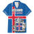Personalized Iceland Coat of Arms Family Matching Off The Shoulder Long Sleeve Dress and Hawaiian Shirt Runic Alphabet Viking Runes Pattern