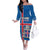 Personalized Iceland Coat of Arms Family Matching Off The Shoulder Long Sleeve Dress and Hawaiian Shirt Runic Alphabet Viking Runes Pattern