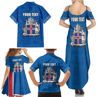 Personalized Iceland Coat of Arms Family Matching Summer Maxi Dress and Hawaiian Shirt Runic Alphabet Viking Runes Pattern