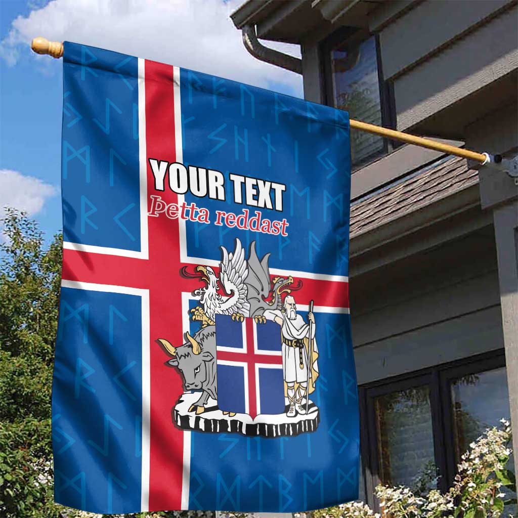 Personalized Iceland Coat of Arms Garden Flag Runic Alphabet Viking Runes Pattern