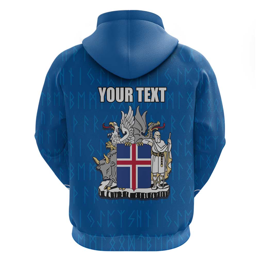 Personalized Iceland Coat of Arms Hoodie Runic Alphabet Viking Runes Pattern