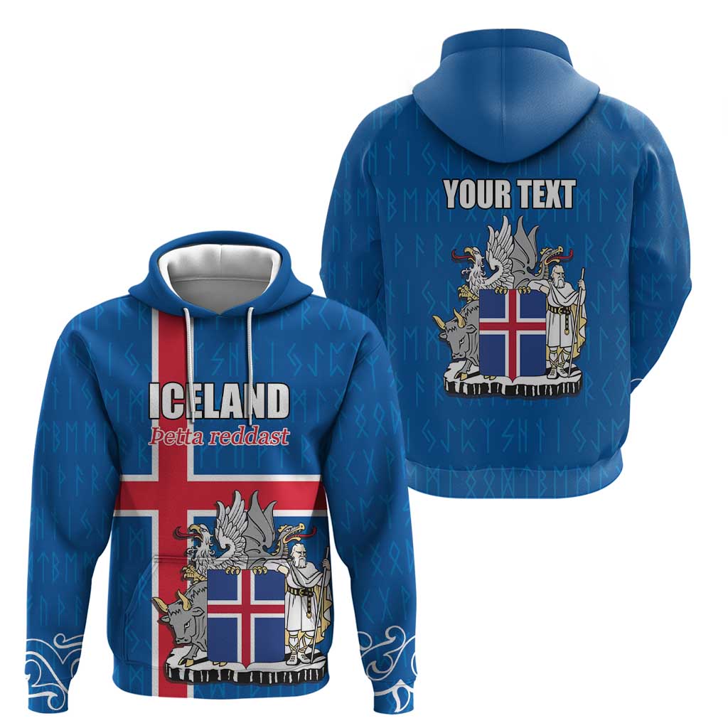 Personalized Iceland Coat of Arms Hoodie Runic Alphabet Viking Runes Pattern
