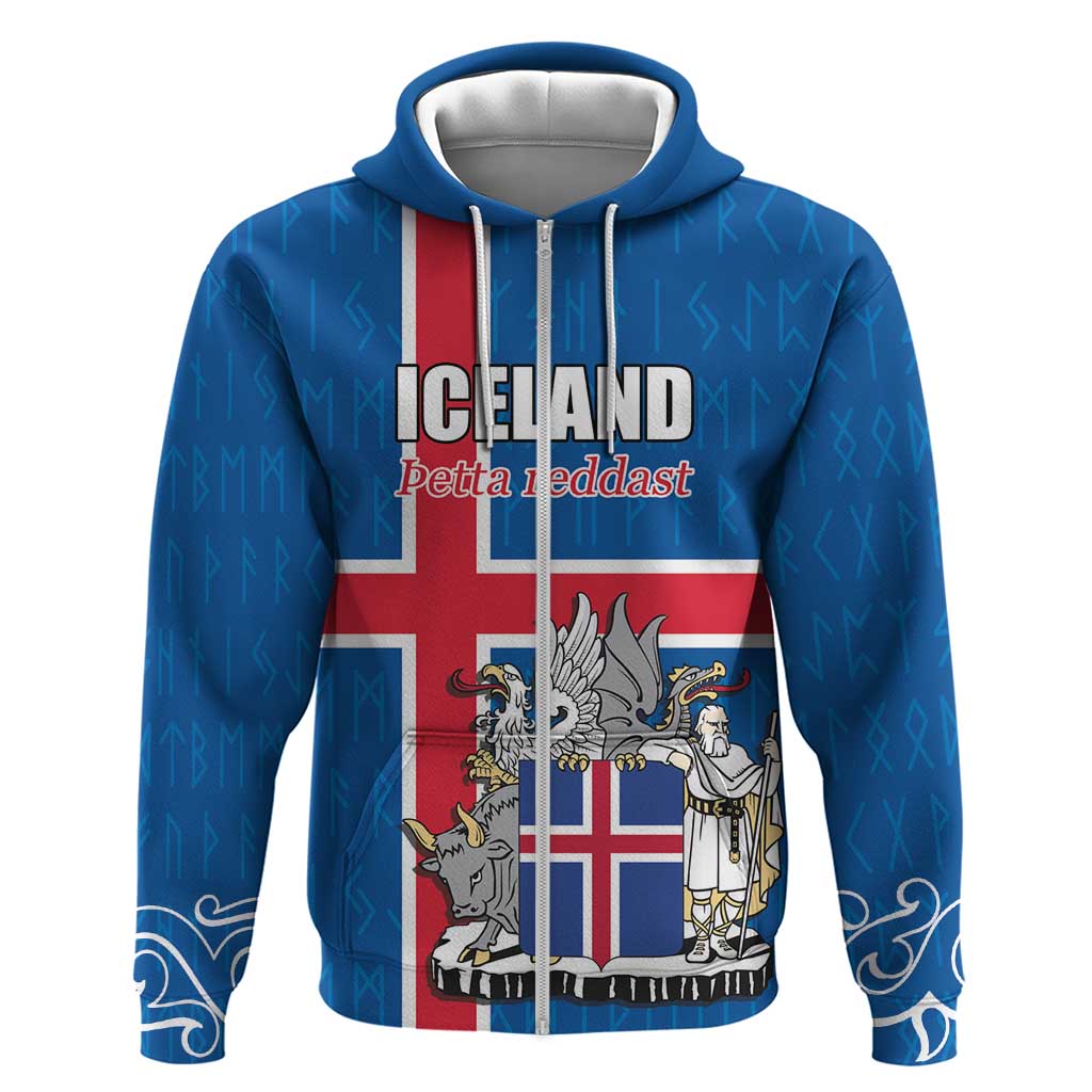 Personalized Iceland Coat of Arms Hoodie Runic Alphabet Viking Runes Pattern