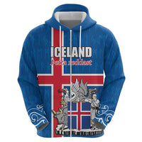 Personalized Iceland Coat of Arms Hoodie Runic Alphabet Viking Runes Pattern