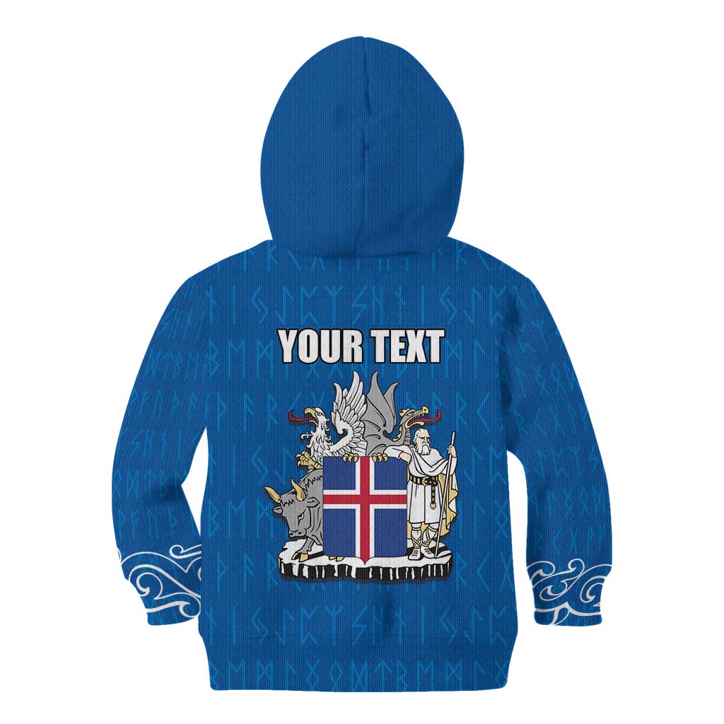 Personalized Iceland Coat of Arms Kid Hoodie Runic Alphabet Viking Runes Pattern
