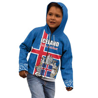 Personalized Iceland Coat of Arms Kid Hoodie Runic Alphabet Viking Runes Pattern
