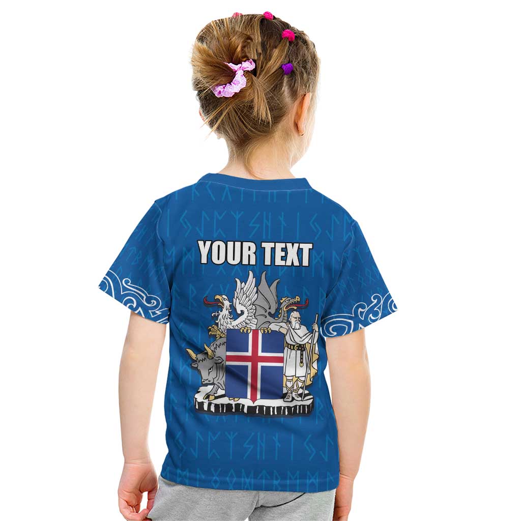 Personalized Iceland Coat of Arms Kid T Shirt Runic Alphabet Viking Runes Pattern
