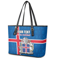 Personalized Iceland Coat of Arms Leather Tote Bag Runic Alphabet Viking Runes Pattern