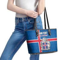 Personalized Iceland Coat of Arms Leather Tote Bag Runic Alphabet Viking Runes Pattern