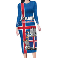 Personalized Iceland Coat of Arms Long Sleeve Bodycon Dress Runic Alphabet Viking Runes Pattern