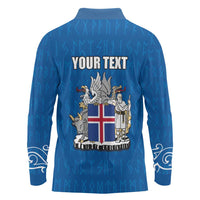 Personalized Iceland Coat of Arms Long Sleeve Polo Shirt Runic Alphabet Viking Runes Pattern