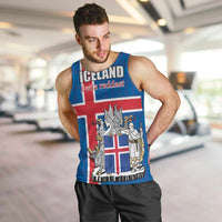 Personalized Iceland Coat of Arms Men Tank Top Runic Alphabet Viking Runes Pattern