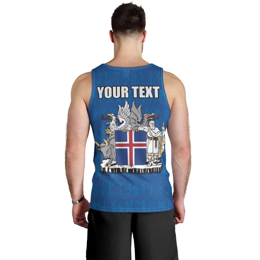Personalized Iceland Coat of Arms Men Tank Top Runic Alphabet Viking Runes Pattern