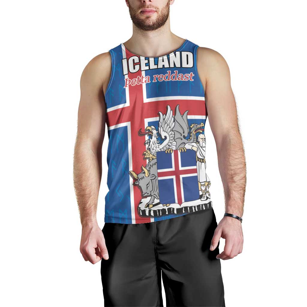 Personalized Iceland Coat of Arms Men Tank Top Runic Alphabet Viking Runes Pattern