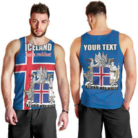Personalized Iceland Coat of Arms Men Tank Top Runic Alphabet Viking Runes Pattern
