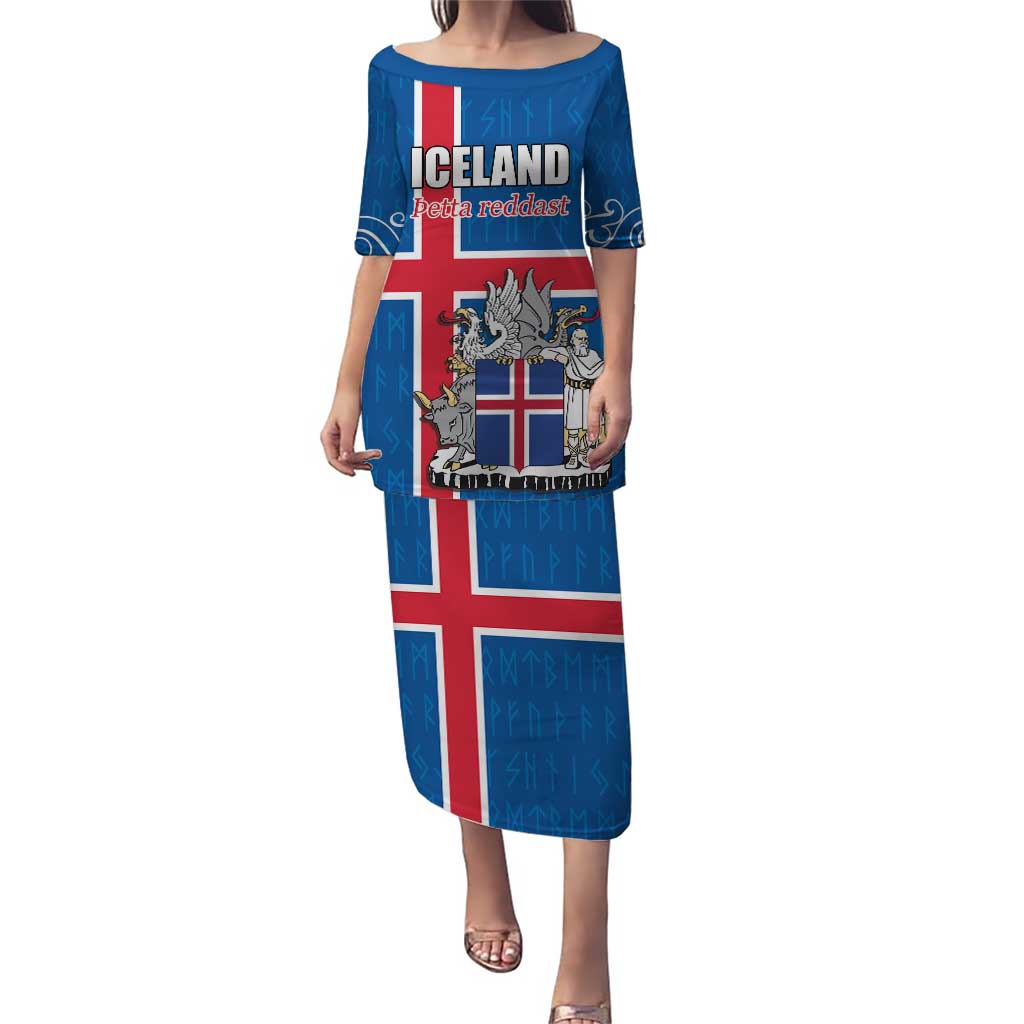 Personalized Iceland Coat of Arms Puletasi Runic Alphabet Viking Runes Pattern