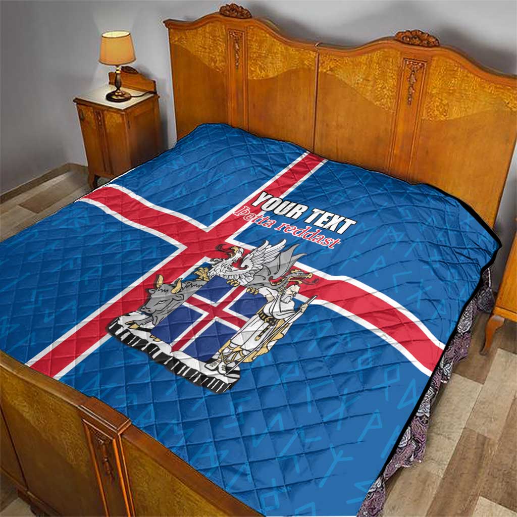 Personalized Iceland Coat of Arms Quilt Runic Alphabet Viking Runes Pattern
