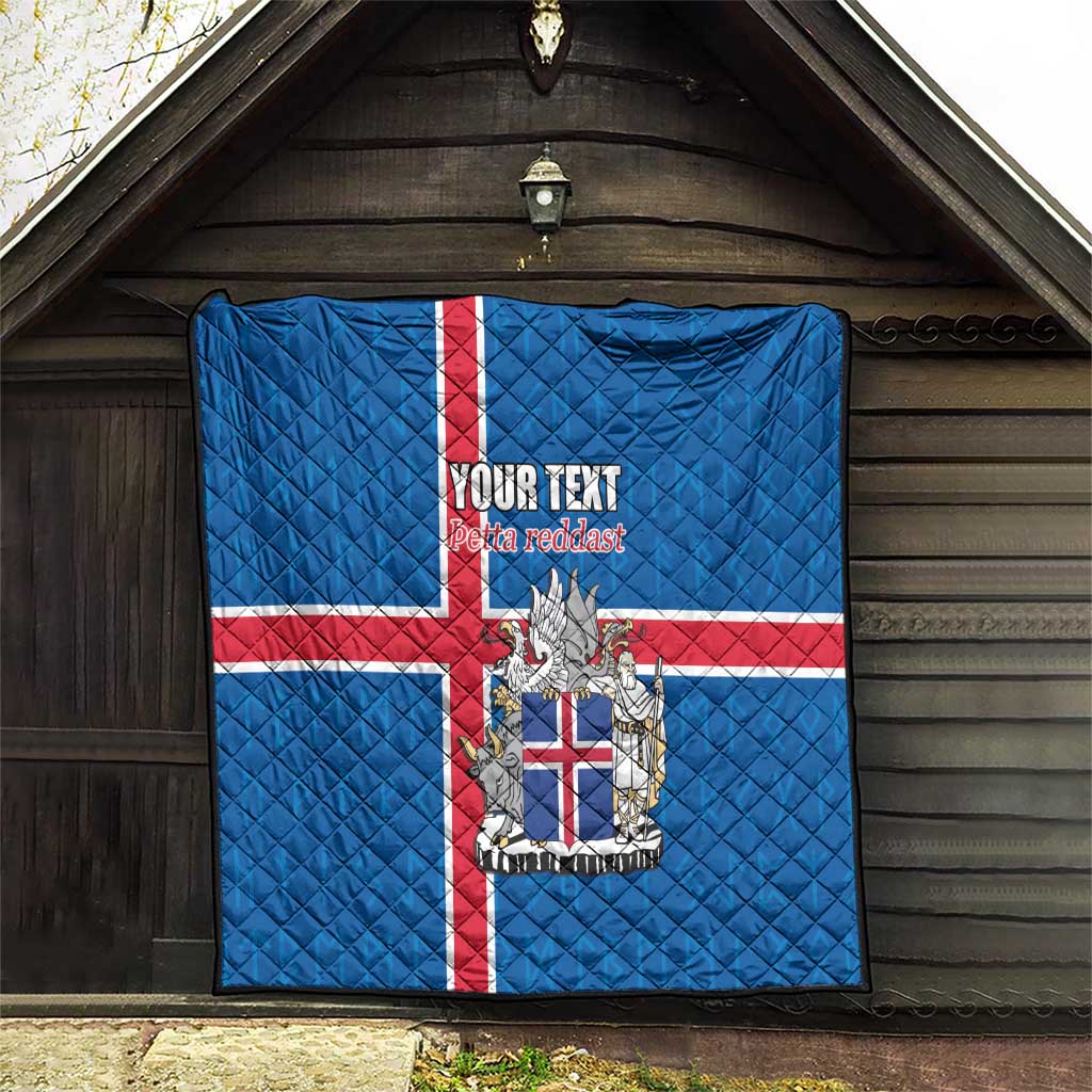 Personalized Iceland Coat of Arms Quilt Runic Alphabet Viking Runes Pattern