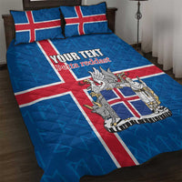 Personalized Iceland Coat of Arms Quilt Bed Set Runic Alphabet Viking Runes Pattern