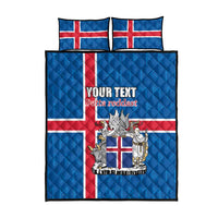 Personalized Iceland Coat of Arms Quilt Bed Set Runic Alphabet Viking Runes Pattern