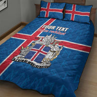Personalized Iceland Coat of Arms Quilt Bed Set Runic Alphabet Viking Runes Pattern