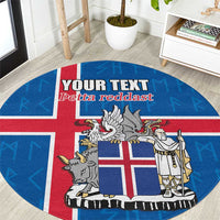 Personalized Iceland Coat of Arms Round Carpet Runic Alphabet Viking Runes Pattern