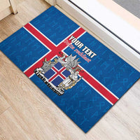 Personalized Iceland Coat of Arms Rubber Doormat Runic Alphabet Viking Runes Pattern