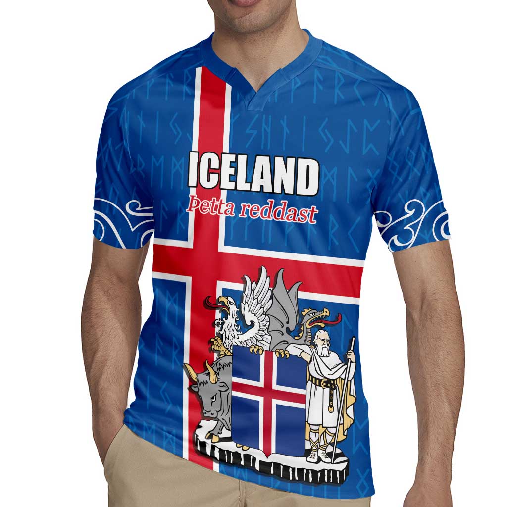 Personalized Iceland Coat of Arms Rugby Jersey Runic Alphabet Viking Runes Pattern