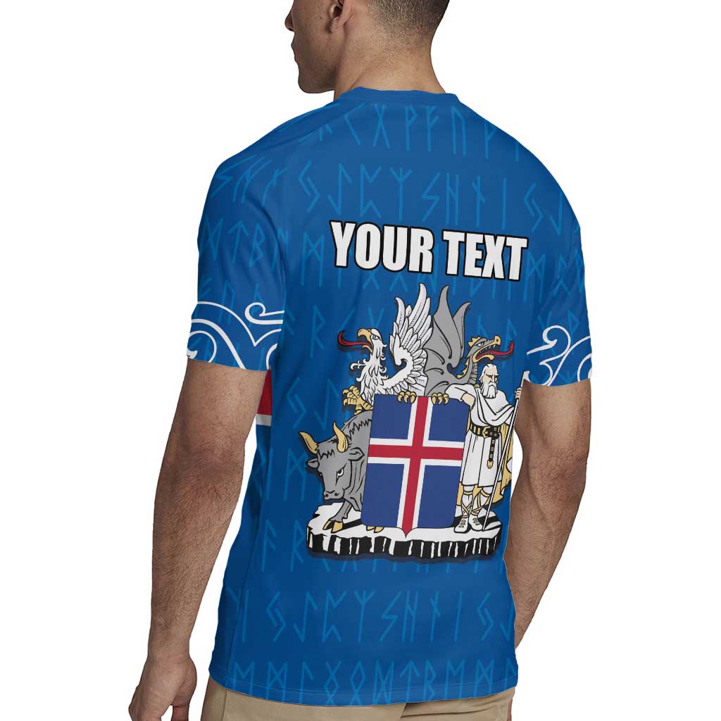 Personalized Iceland Coat of Arms Rugby Jersey Runic Alphabet Viking Runes Pattern