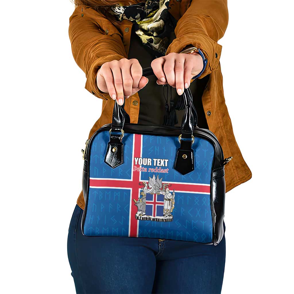Personalized Iceland Coat of Arms Shoulder Handbag Runic Alphabet Viking Runes Pattern