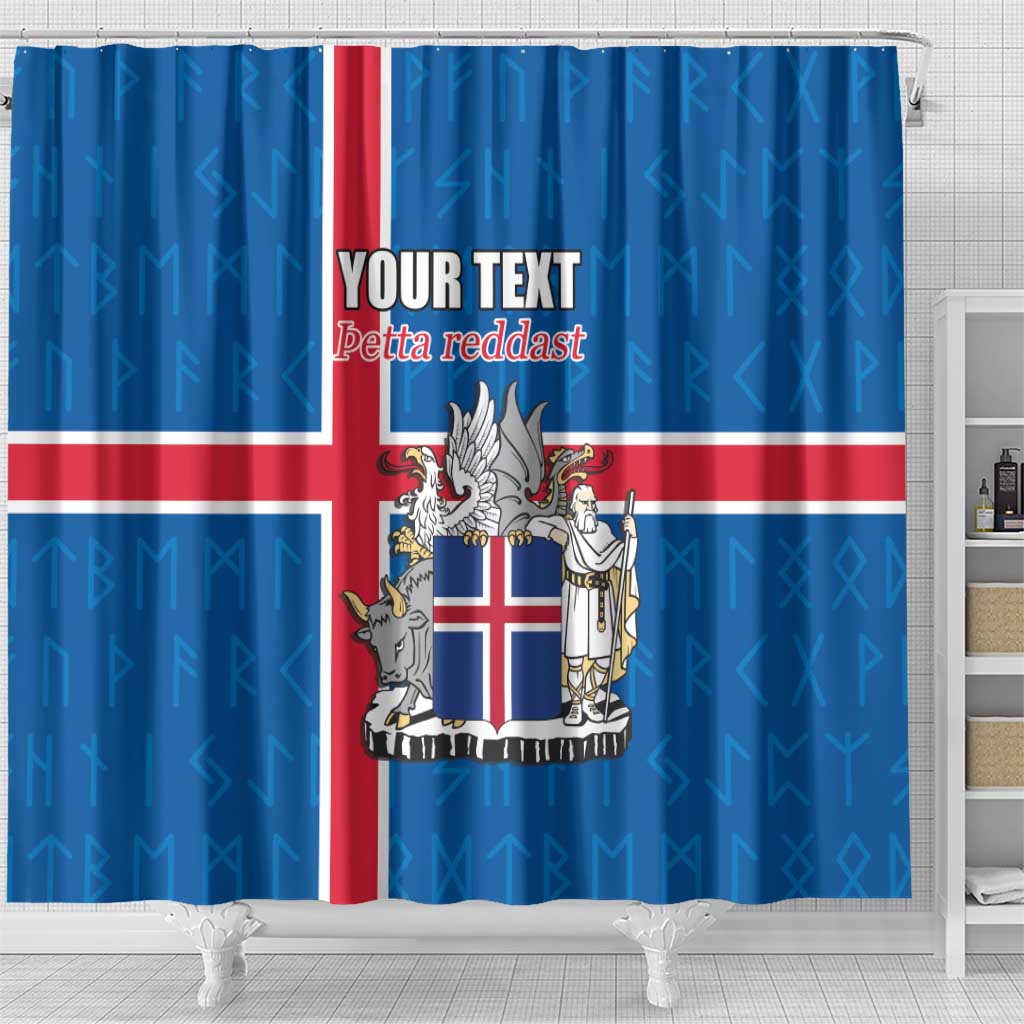 Personalized Iceland Coat of Arms Shower Curtain Runic Alphabet Viking Runes Pattern