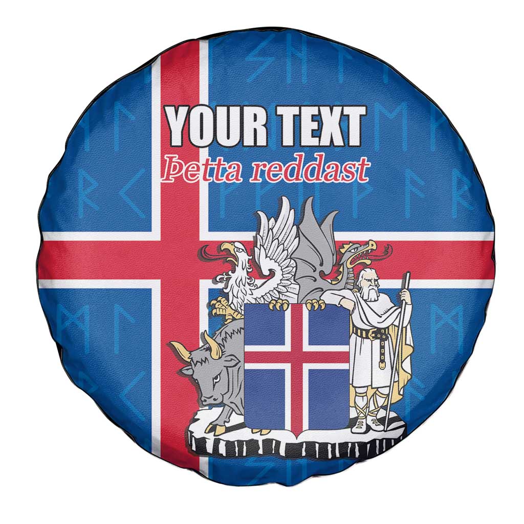 Personalized Iceland Coat of Arms Spare Tire Cover Runic Alphabet Viking Runes Pattern
