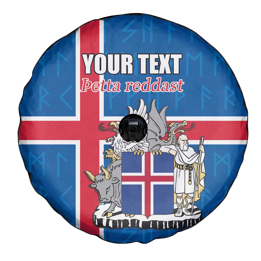 Personalized Iceland Coat of Arms Spare Tire Cover Runic Alphabet Viking Runes Pattern