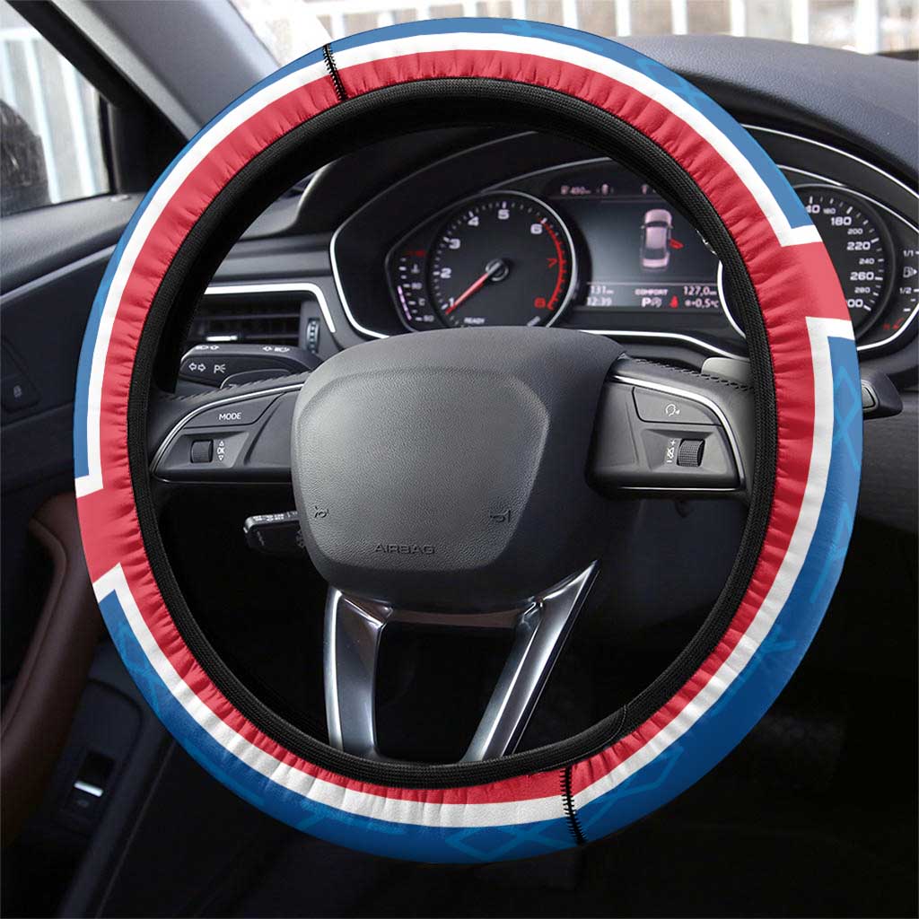 Iceland Coat of Arms Steering Wheel Cover Runic Alphabet Viking Runes Pattern