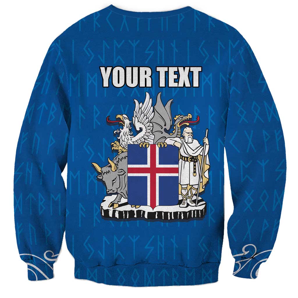 Personalized Iceland Coat of Arms Sweatshirt Runic Alphabet Viking Runes Pattern