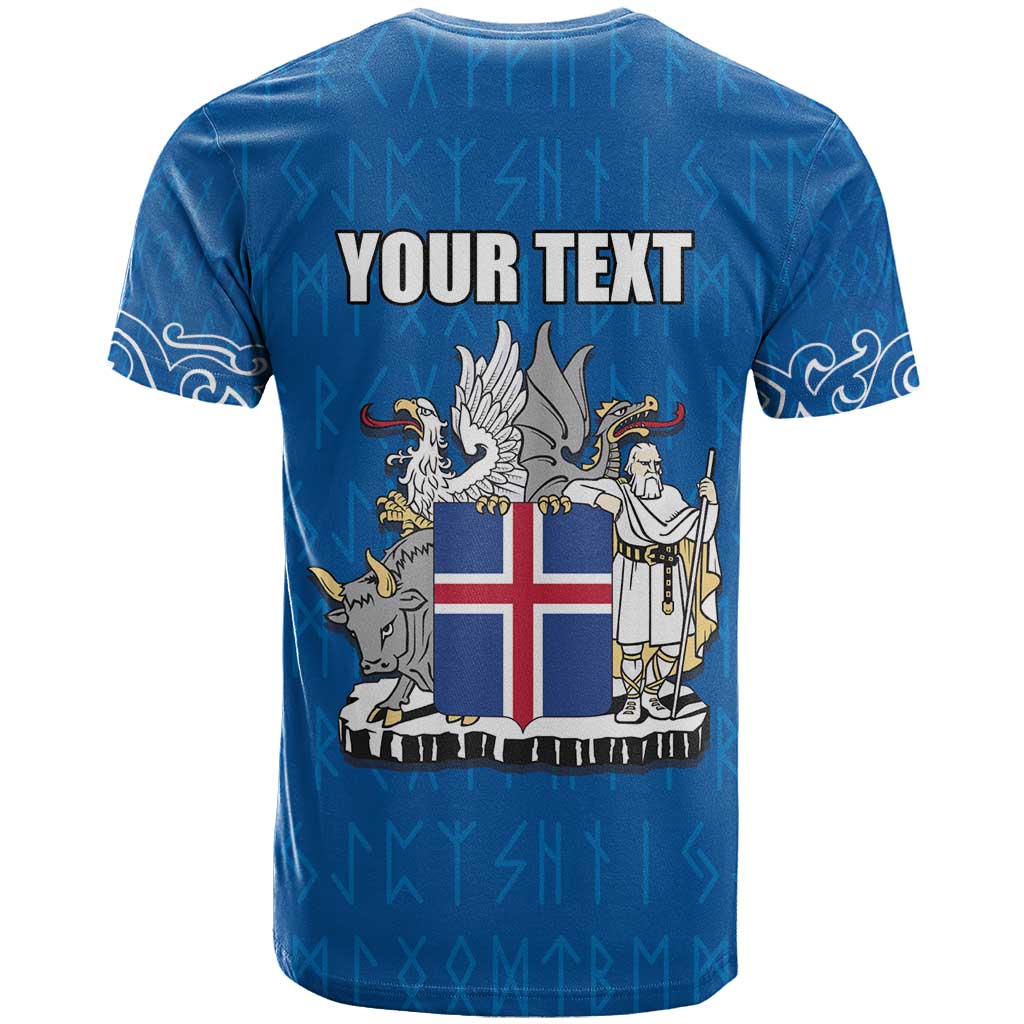 Personalized Iceland Coat of Arms T Shirt Runic Alphabet Viking Runes Pattern