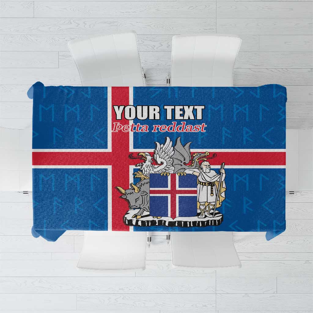 Personalized Iceland Coat of Arms Tablecloth Runic Alphabet Viking Runes Pattern