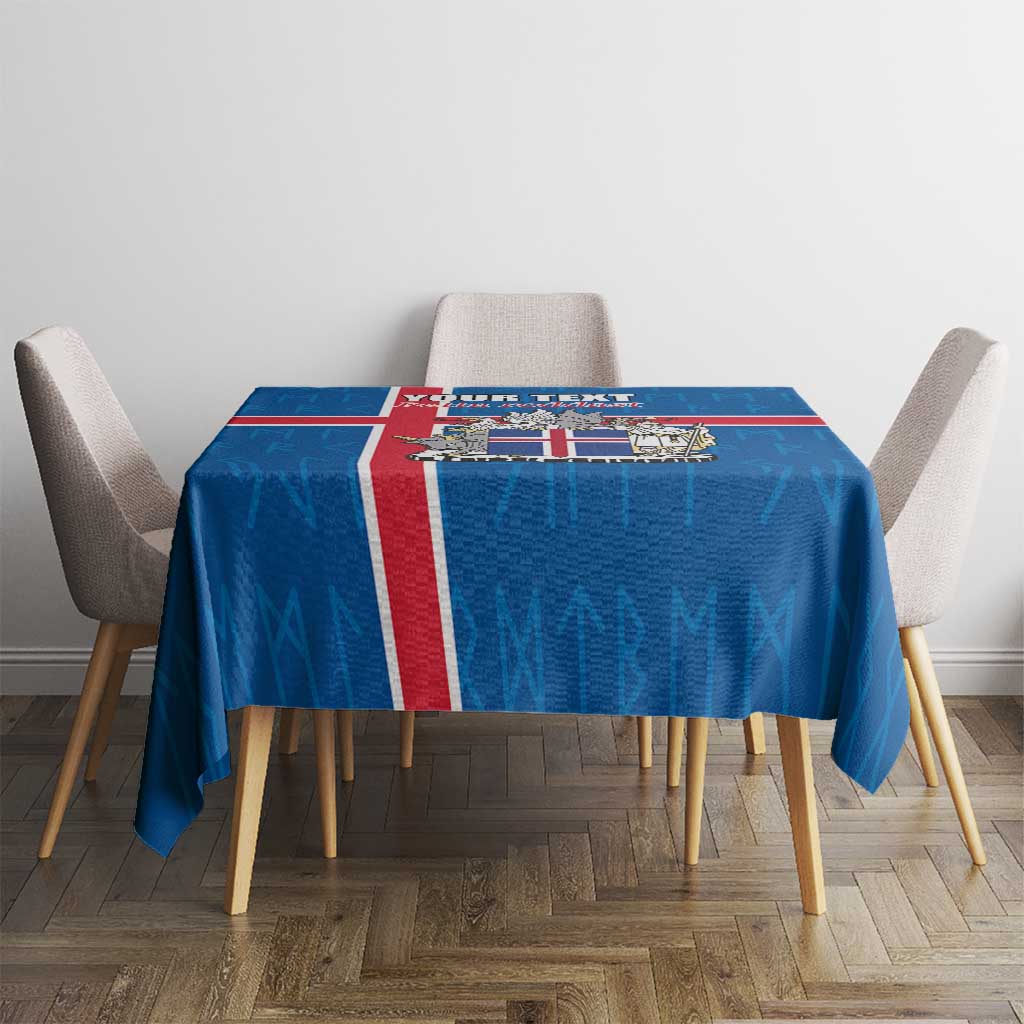 Personalized Iceland Coat of Arms Tablecloth Runic Alphabet Viking Runes Pattern