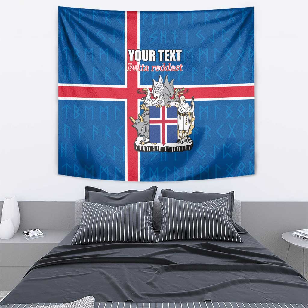 Personalized Iceland Coat of Arms Tapestry Runic Alphabet Viking Runes Pattern