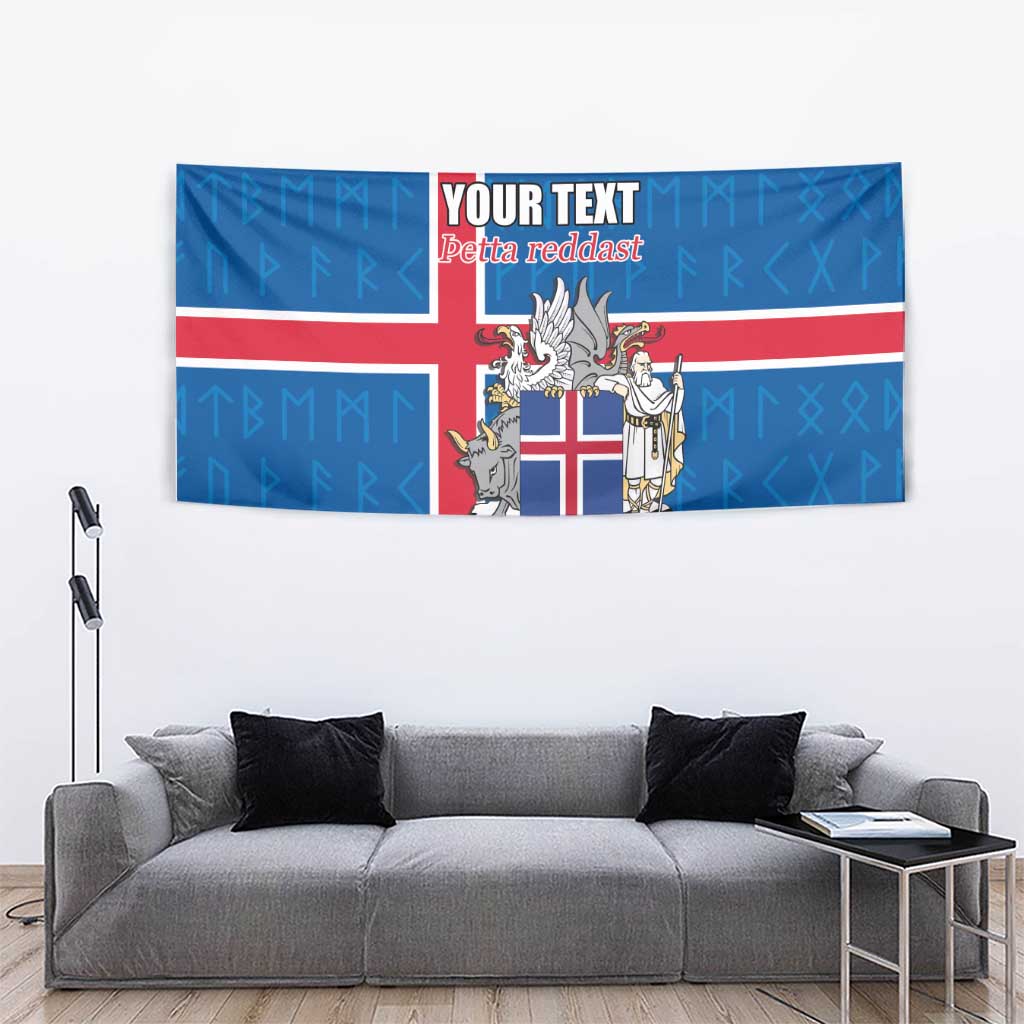Personalized Iceland Coat of Arms Tapestry Runic Alphabet Viking Runes Pattern