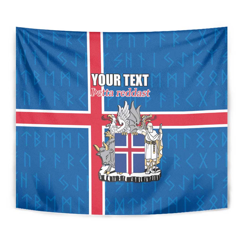 Personalized Iceland Coat of Arms Tapestry Runic Alphabet Viking Runes Pattern