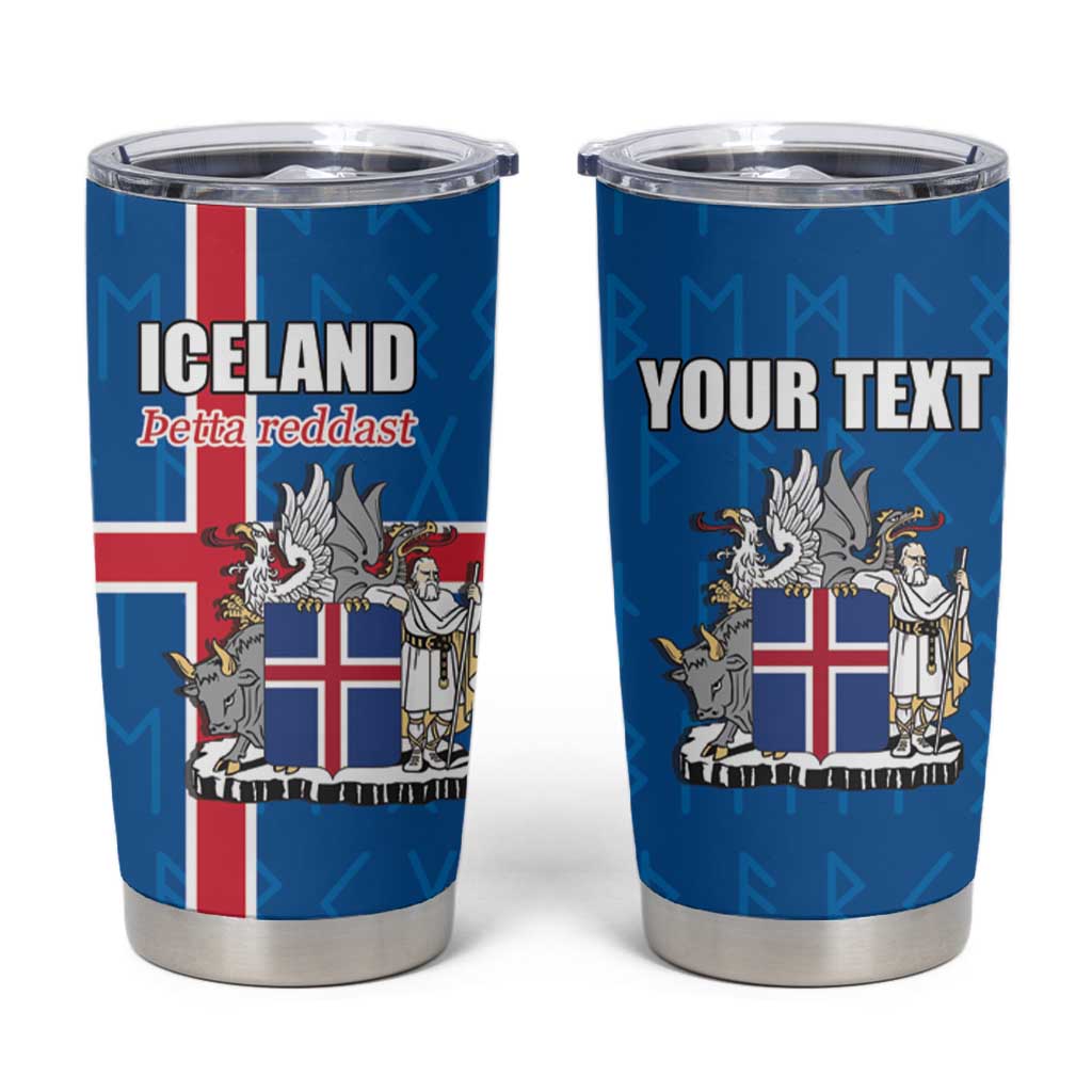 Personalized Iceland Coat of Arms Tumbler Cup Runic Alphabet Viking Runes Pattern