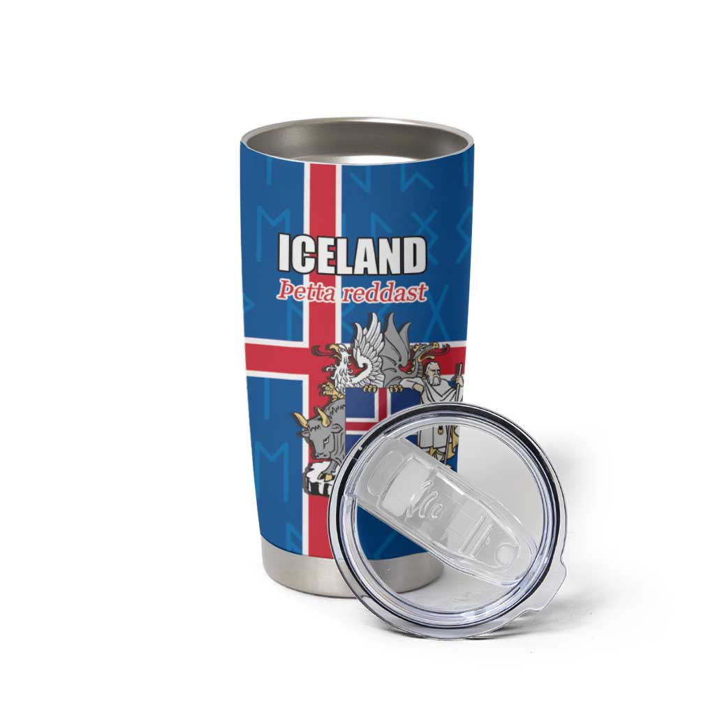 Personalized Iceland Coat of Arms Tumbler Cup Runic Alphabet Viking Runes Pattern